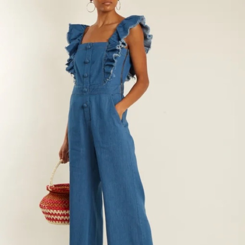 Sea Ruffle Denim Jumpsuit